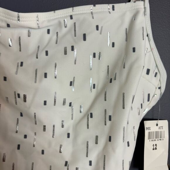 NEW La Blanca White & Silver Confetti Print One Piece Swimsuit Size 12 NWT - Picture 6 of 10